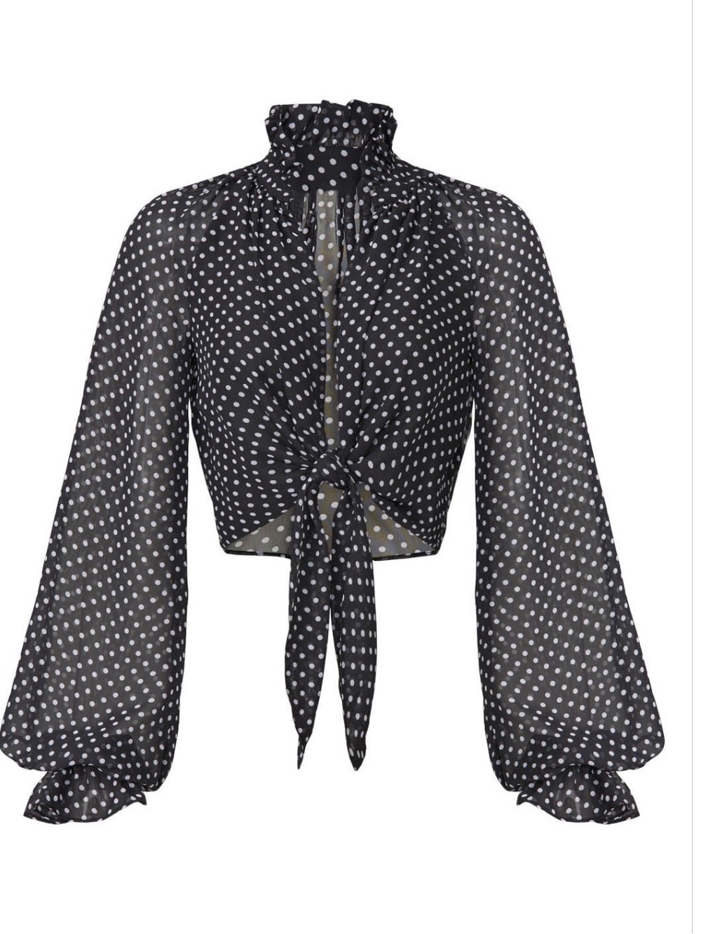 Katie May Black & White Polka Dot Tie-Front Crop Blouse~Sz. M~